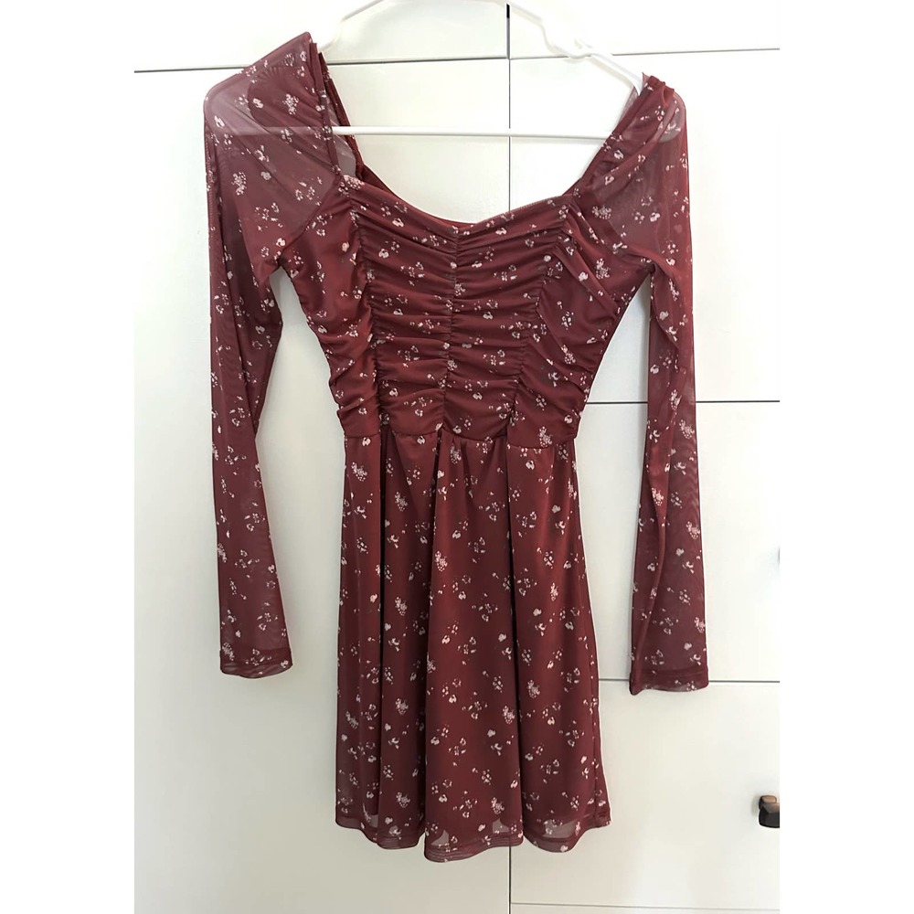 Hollister Ruched Fit Flare Long Sleeve Mini Dress